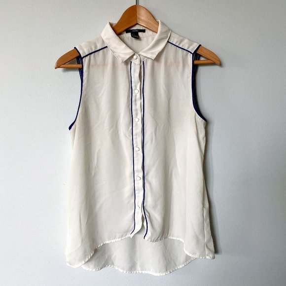 F21 Nautical Collared White/Navy Blouse - Picture 1 of 8